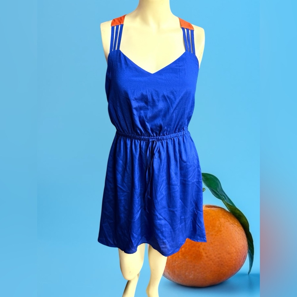 BeBop Royal Blue Mini Dress with Orange Straps
